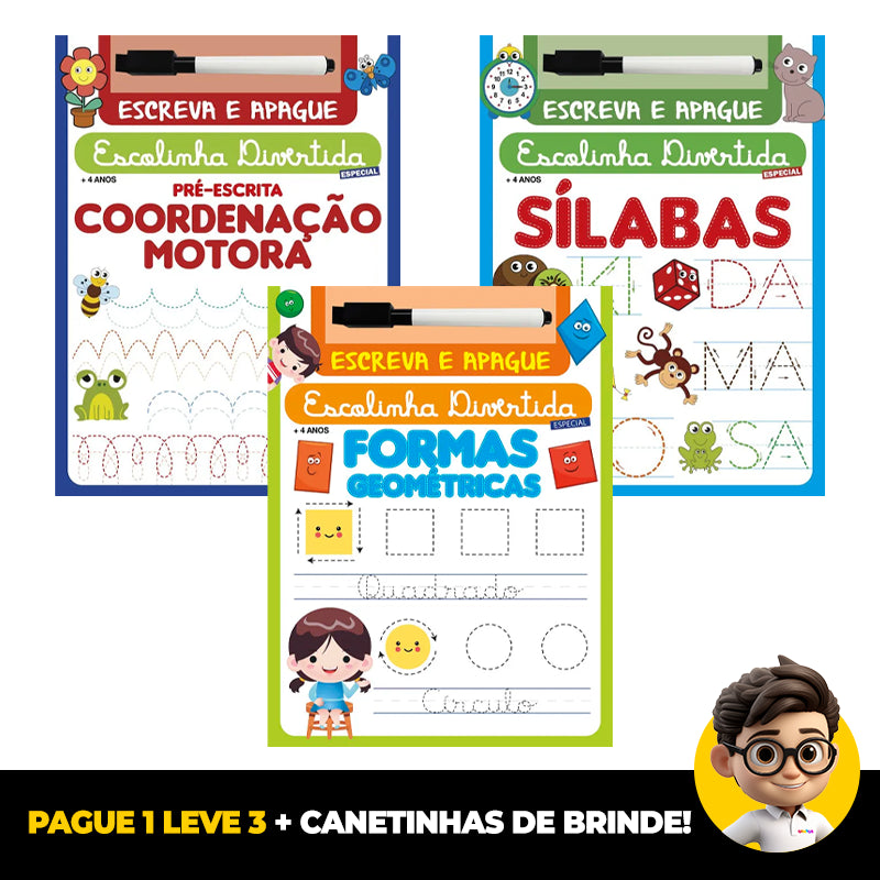 Pague 1 Leve 3 Livros de Desenvolvimento Infantil + Canetinhas de Brinde!